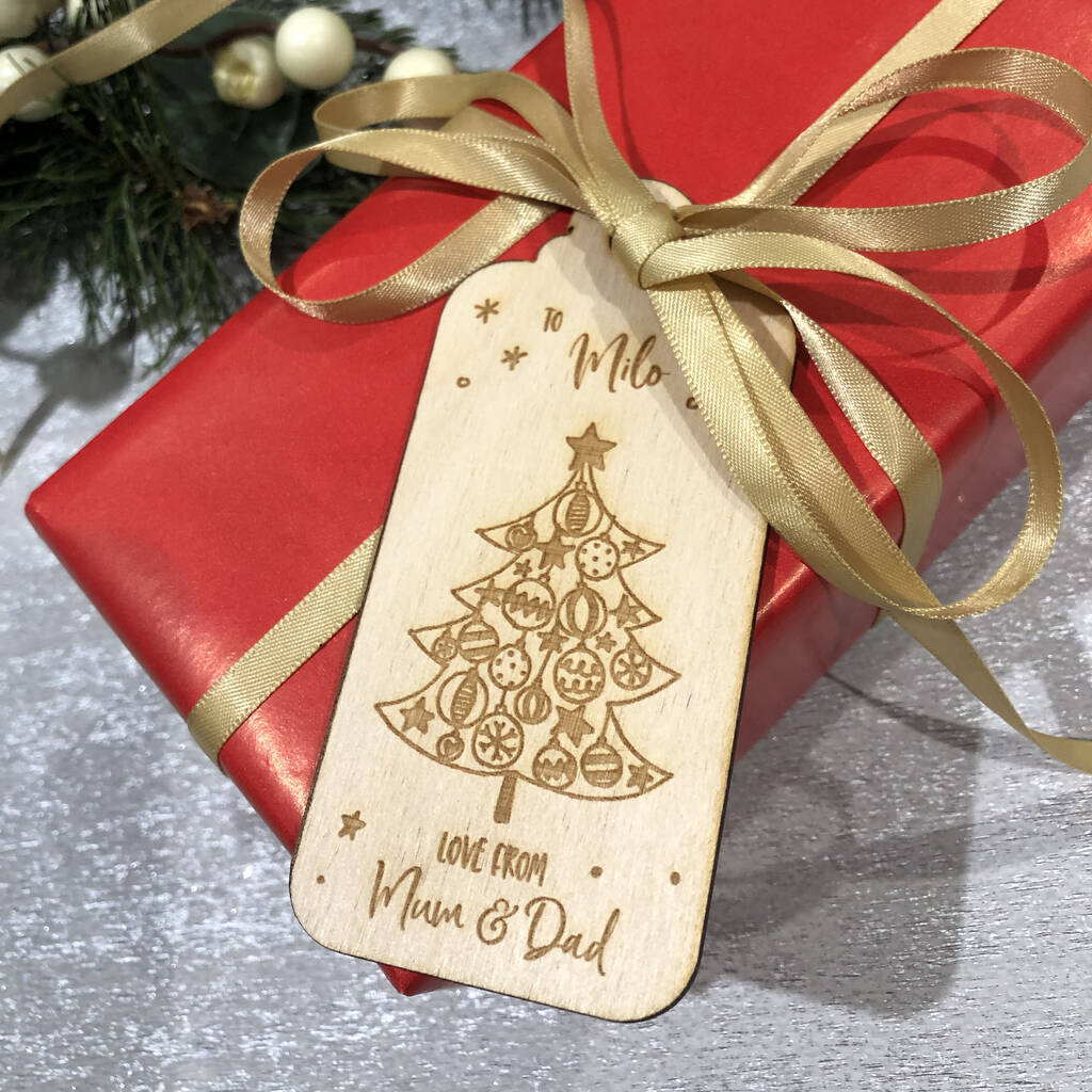 Personalised Christmas Tree Wooden Gift Tag Pack, 1 of 2