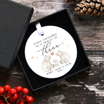 Personalised First Christmas As A Family Of Three Christmas Bauble, 5 of 6