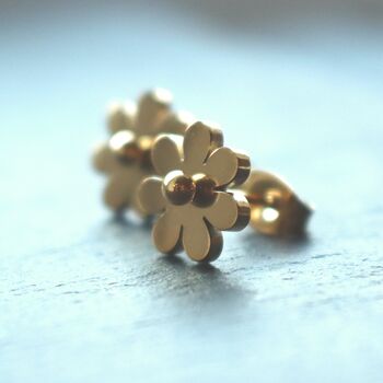 Daisy Flower Stud Earrings Floral Jewellery 18k Gold, 10 of 10
