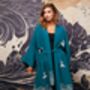 Origami And Hokusai Wave Embroidered Deep Teal Long Kimono, thumbnail 4 of 12