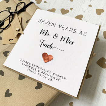 Personalised 7th Wedding Anniversary Card With Copper Heart, 5 of 5