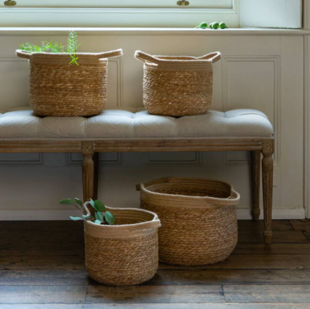 Neutral Round Basket With Jute Handles, 1 of 3