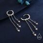 Sterling Silver Delicate Starburst Cascade Dangle Huggie Hoop Earrings, thumbnail 6 of 11