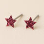 Sterling Silver Twinkling Pink Cz Star Stud Earrings, thumbnail 1 of 10