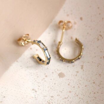 9ct Solid Gold 12 Birthstone Cz Baguette Hoop Earrings, 5 of 8