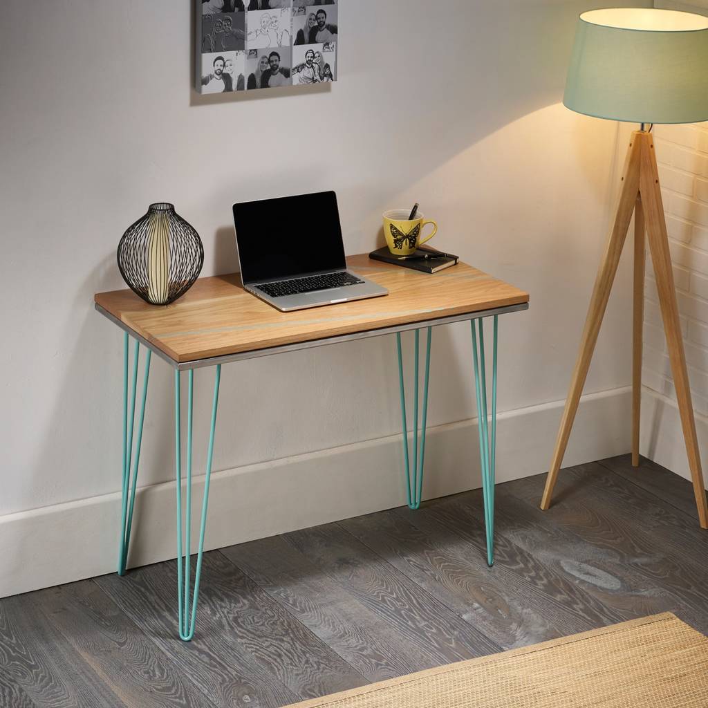 Oak Work Desk With Modern Turquoise Inlay By Wicked ...