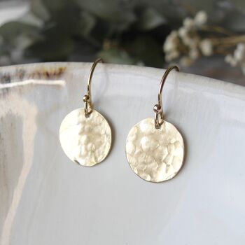 Hammered Rolled Gold Disc Earrings, 3 of 8