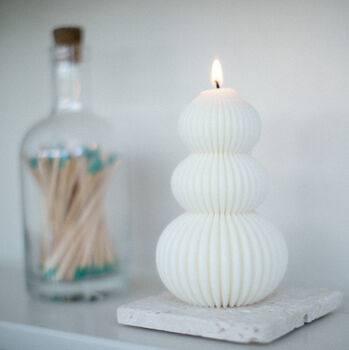 Bauble Tree Natural Soy Wax Ribbed Pillar Candle, 6 of 7