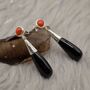 Red Coral, Black Onyx Sterling Silver Dangle Earrings, thumbnail 1 of 8