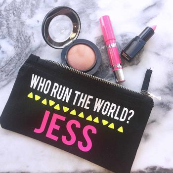 Personalised 'Who Runs The World' Make Up Bag, 2 of 5