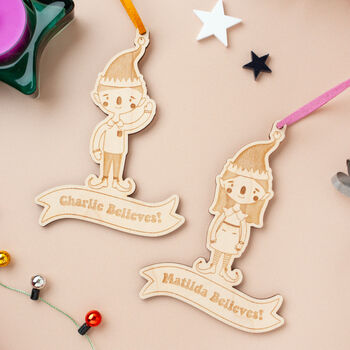 Elf Boy 'I Believe' Christmas Tree Decoration, 4 of 7