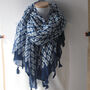 Navy Blue Geometric Print Tassel Soft Scarf, thumbnail 2 of 10