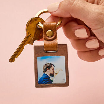 Personalised Wooden Photo Keyring With Leather Strap, 3 of 5