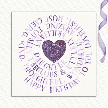Daughter Birthday Card Lavender Sparkle Heart, 3 of 5