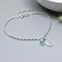 Horseshoe And Birthstone Sterling Silver Charm Bracelet, thumbnail 3 of 5