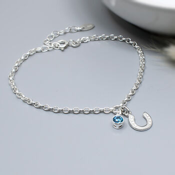 Horseshoe And Birthstone Sterling Silver Charm Bracelet, 3 of 5