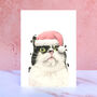 Black And White Cat Santa Hat Pom Pom Christmas Card, thumbnail 1 of 2
