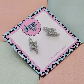 Glitter Lightning Bolt Stud Earrings *More Colours Available*, 5 of 12