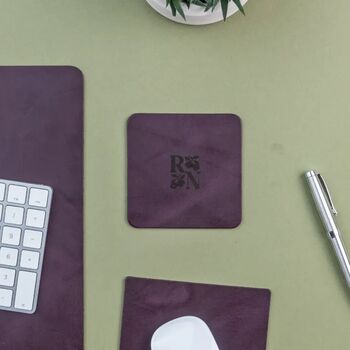 Engraved Bonded Leather Personalised Set Of Coasters, 2 of 4