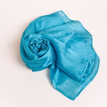 100% Mulberry Silk Scarf, Sea Blue, Turquoise Blue, 7 of 8
