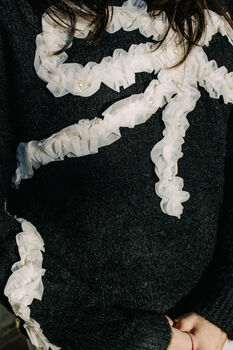 Black Ribbon Ruffle Detail Knit Jumper, 3 of 5