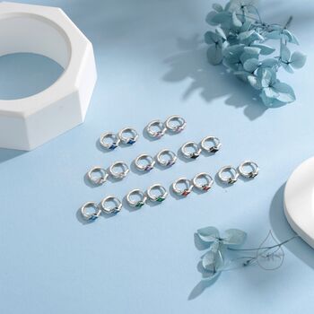 Tiny Rhombus Aquamarine Blue Cz Huggie Hoop In Sterling Silver, 7 of 12