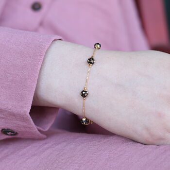Black Ball Slim Gold Plated Elegant Bracelet, 2 of 4