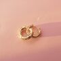 Zero Waste Pink Floral Chunky Gold Hoop Earrings, thumbnail 3 of 5