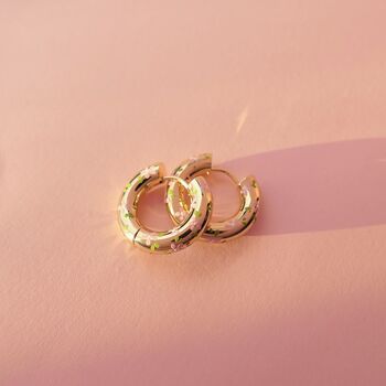 Zero Waste Pink Floral Chunky Gold Hoop Earrings, 3 of 5