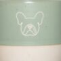 French Bulldog Engraved Ceramic Flat White Tumbler In Sage Green, thumbnail 2 of 3