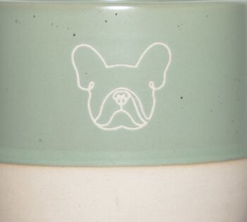 French Bulldog Engraved Ceramic Flat White Tumbler In Sage Green, 2 of 3