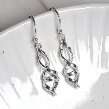 Sterling Silver Abstract Twist Earrings, 3 of 5