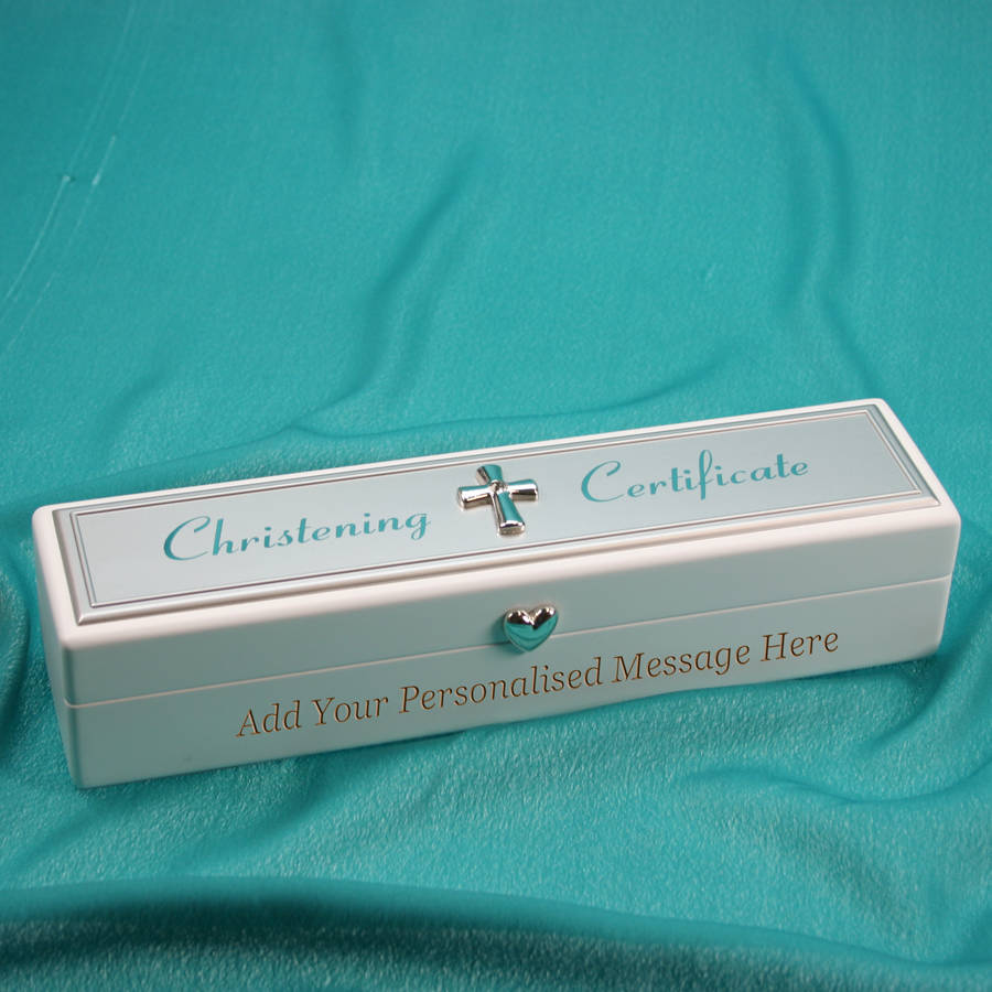 Personalised Christening Certificate Holder With Cross By