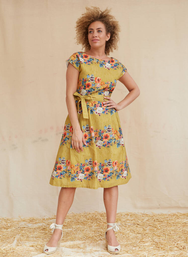 Palava Beatrice Cap Mustard Floral Garland Dress By Palava