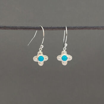 Clover Shaped Drop Earrings With Turquoise Cabochons, 3 of 5