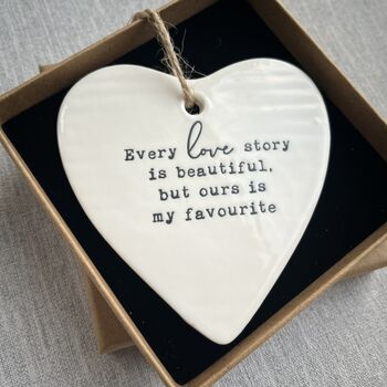 Every Love Story Valentine's Day Hanging Ceramic Heart, 3 of 3