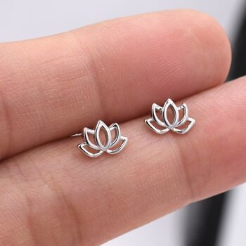 Lotus Flower Screw Back Earrings In Sterling Silver, 2 of 10