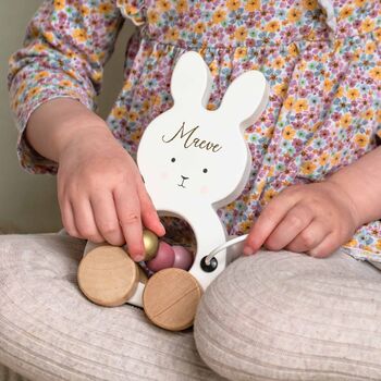 Personalised Wooden Pink Bunny Motor Pull Toy, 7 of 8