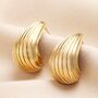 Stainless Steel Ridged Teardrop Half Hoop Earrings In Gold, thumbnail 1 of 4