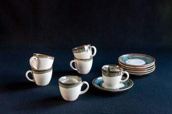 Turquoise Set Of Six Porcelain Espresso Cup And Saucer, 3 of 12