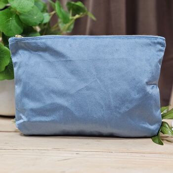 'Hello Gorgeous' Velvet Zip Pouch In Denim Blue, 2 of 2