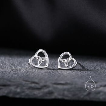Celtic Heart Stud Earrings In Sterling Silver, 5 of 10