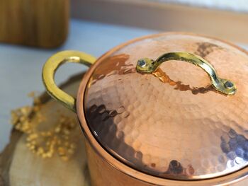 Hammered Solid Copper Cookware Set With Lid, Tin Lined Inside, 4 of 8