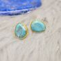 Blue Turquoise Gold Stud Earrings, thumbnail 4 of 9