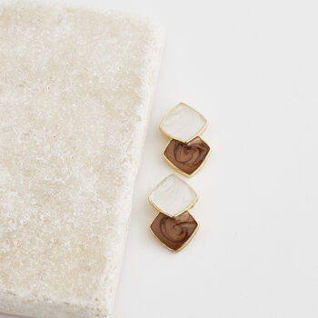 Cream And Brown Layered Stud Earrings, 3 of 3