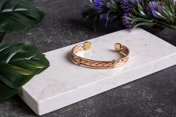 Solid Copper Bracelet With Golden Detail, Unisex Model, 2 of 2