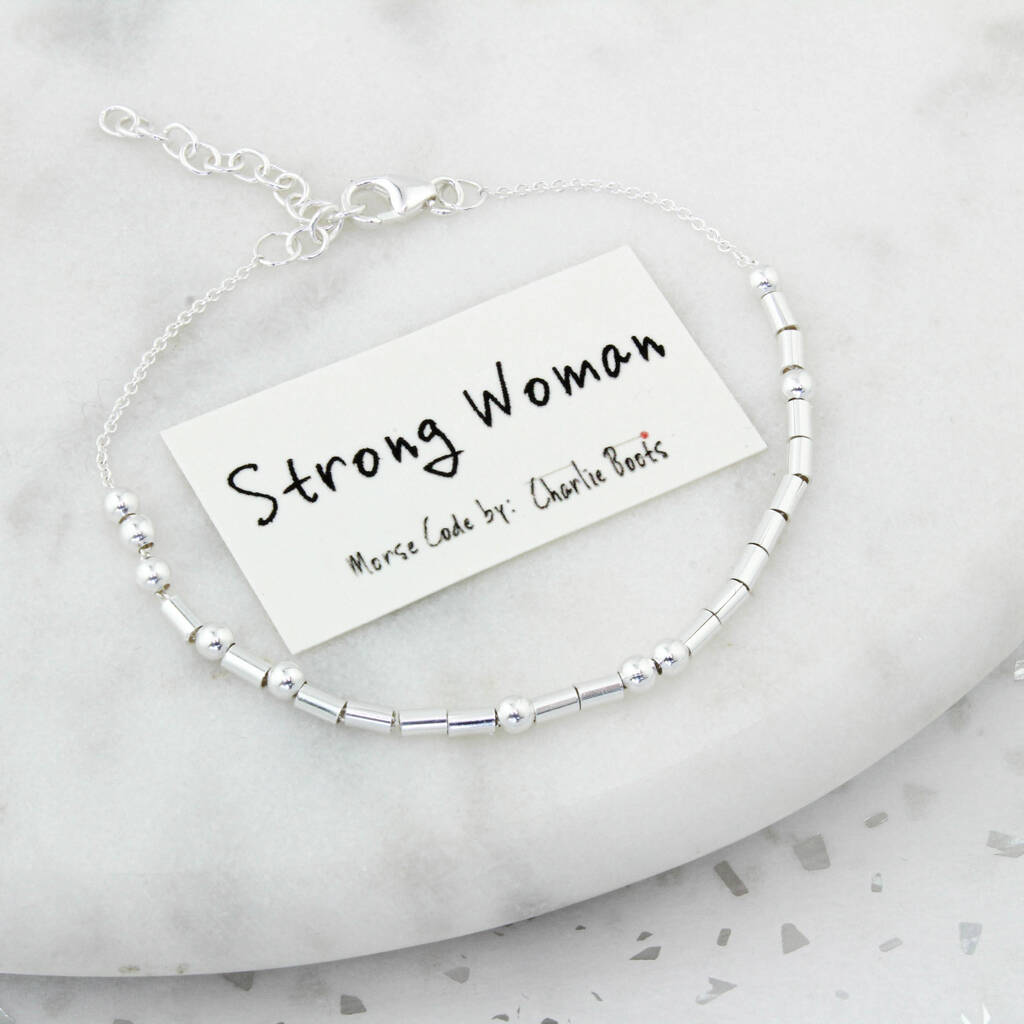 Strong Woman Sterling Silver Morse Code Chain Bracelet, 1 of 6