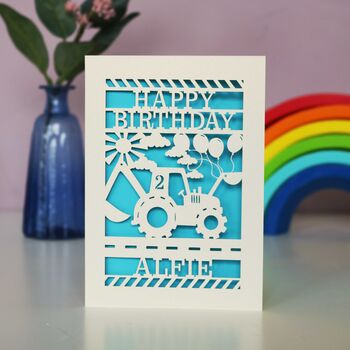 Personalised Papercut Digger Birthday Card, 8 of 8