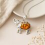 Personalised Sterling Silver Elephant Necklace With Baltic Amber, thumbnail 1 of 8