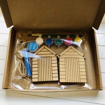 Paint Your Own Beach Hut Bunting Letterbox Craft Kit, 2 of 6